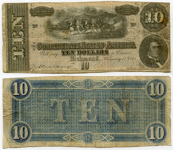 Last issue - 10$ Confederate States of America - 1864 (T-68 #540)